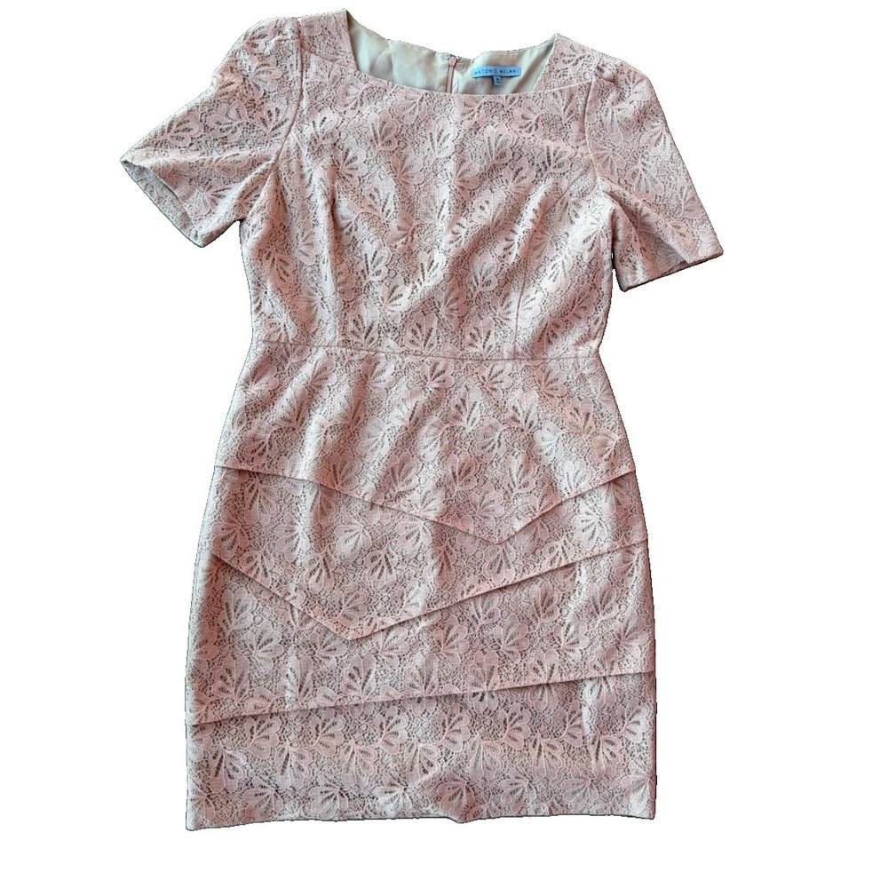 Antonio Melani Pink Lace Sheath Dress 14 Peplum Romantic Wedding Guest